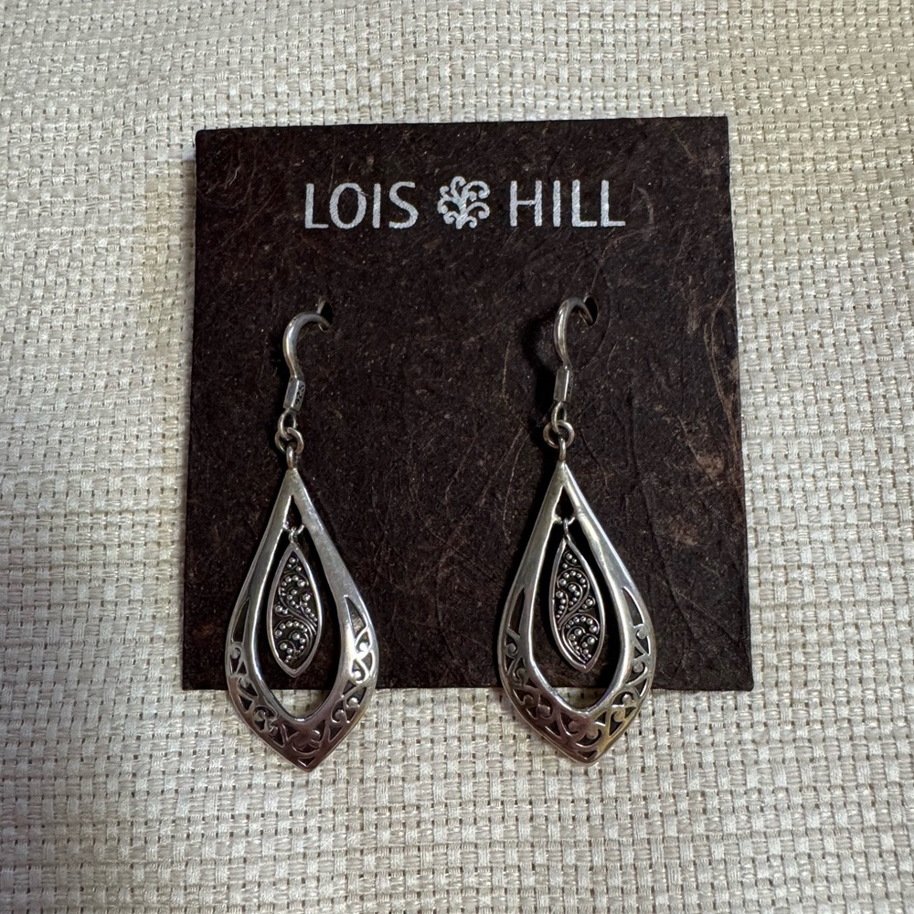 Lois Hill Teardrop Earrings, 925 silver, oxidized, filigree, granulated
